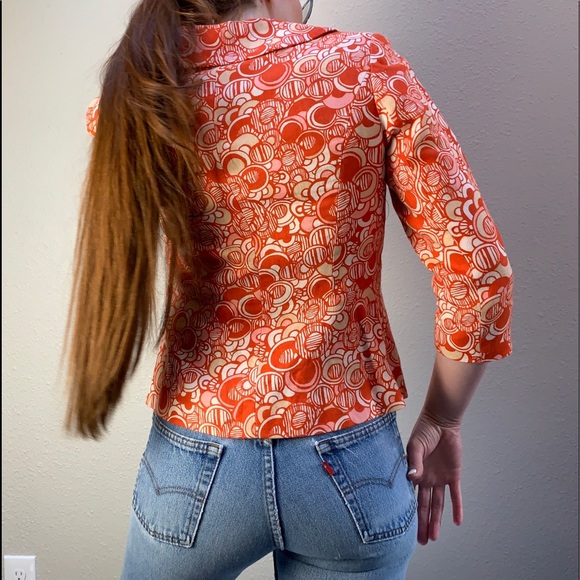 Vintage Anthracite orange white tan circle print LINEN blazer Woven buttons 6/S - Picture 2 of 16